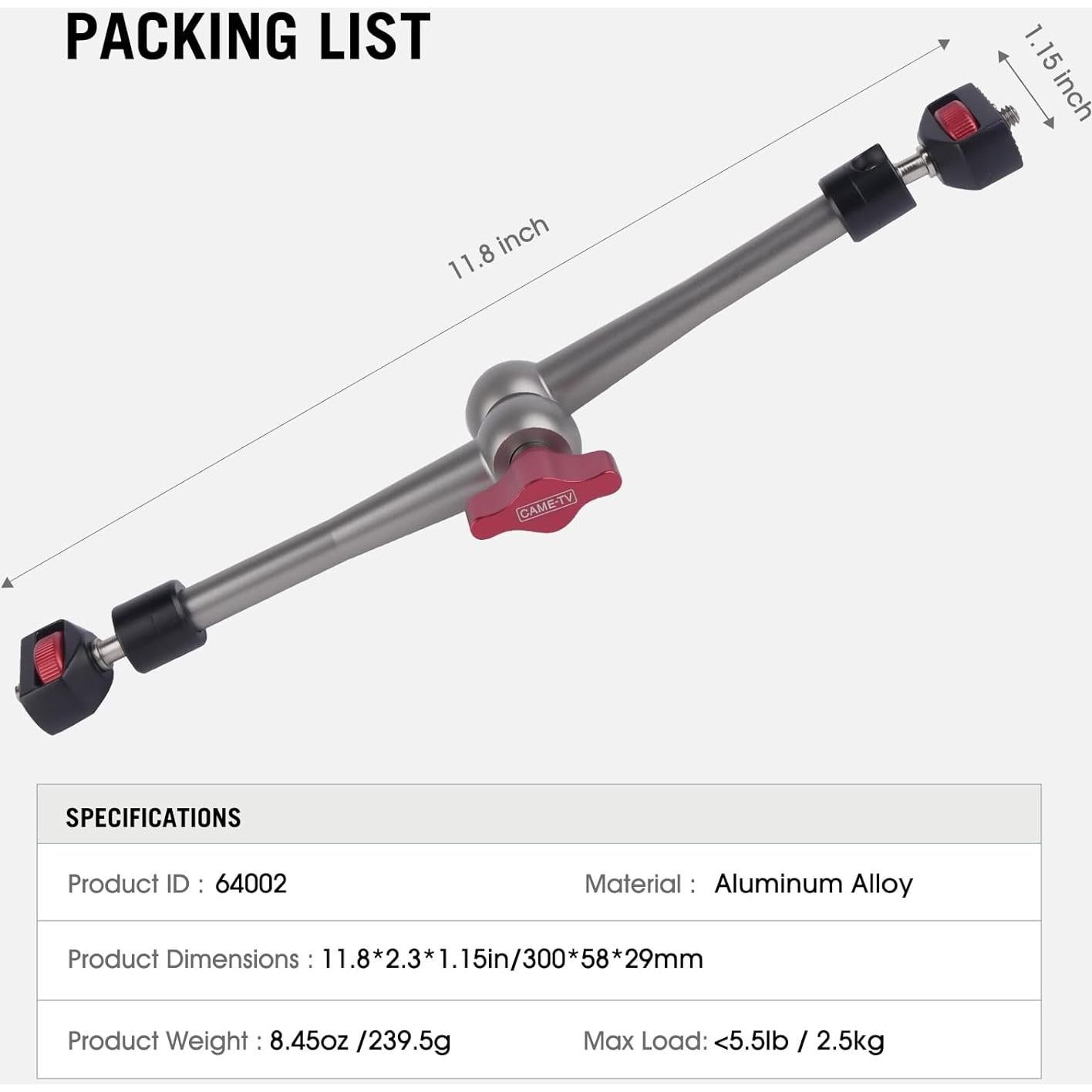 Soporte de Cámara Articulado Came-TV 11" Aluminio 2.5 kg