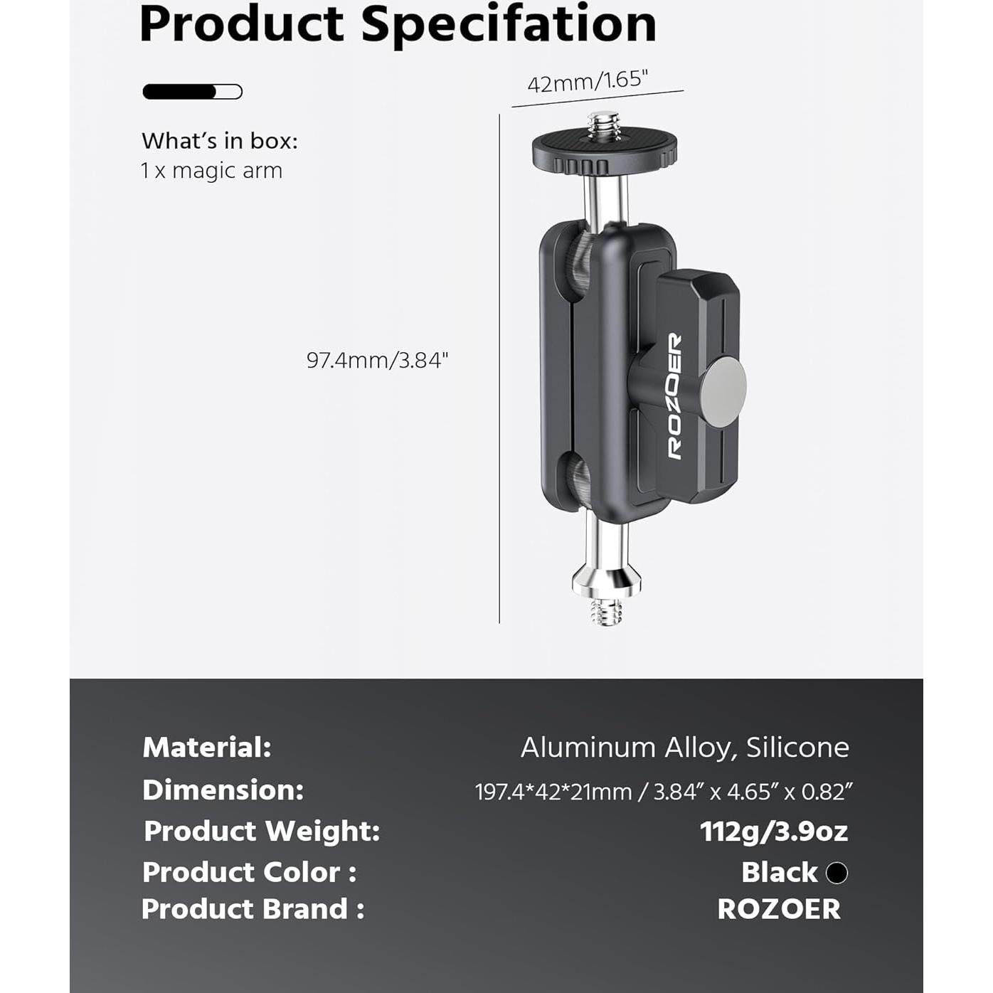 Brazo Mágico Universal ROZOER 97.4mm con Cabeza Doble Bola