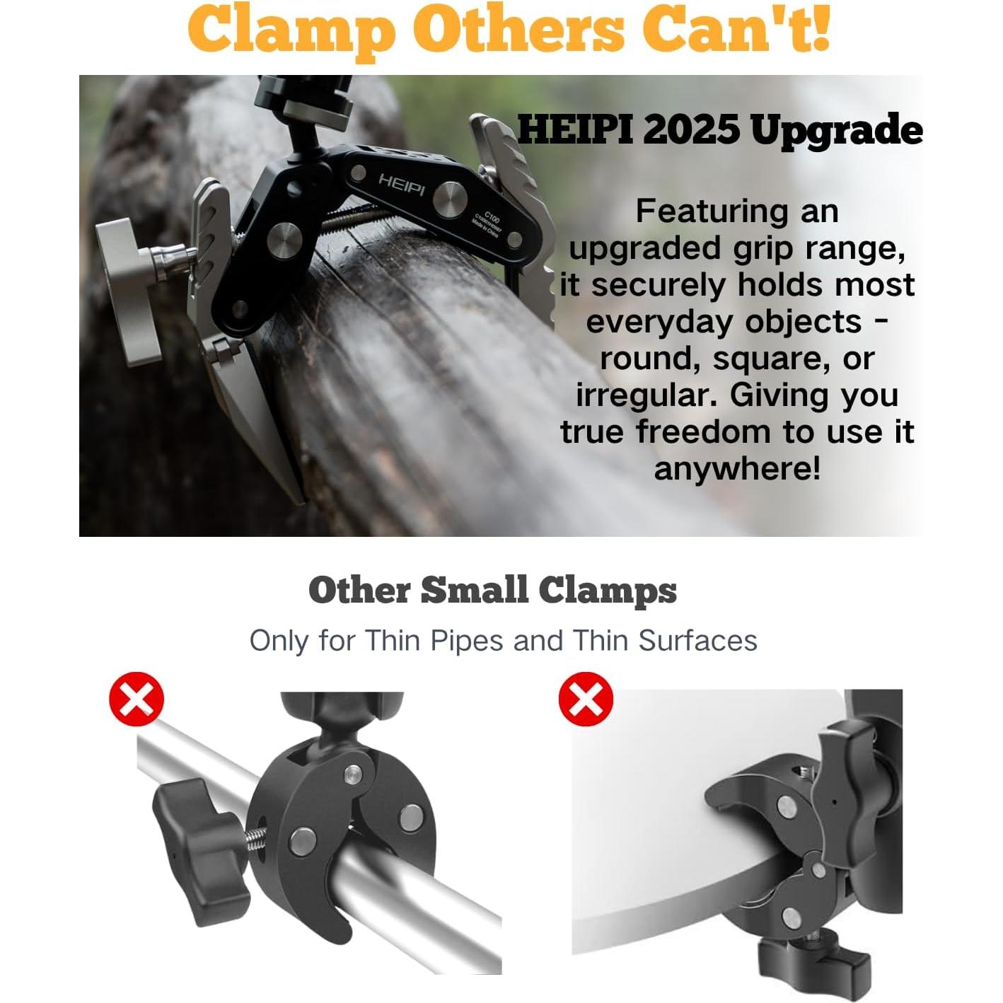 HEIPI Soporte para Cámara y Teléfono con Abrazadera Super 100mm