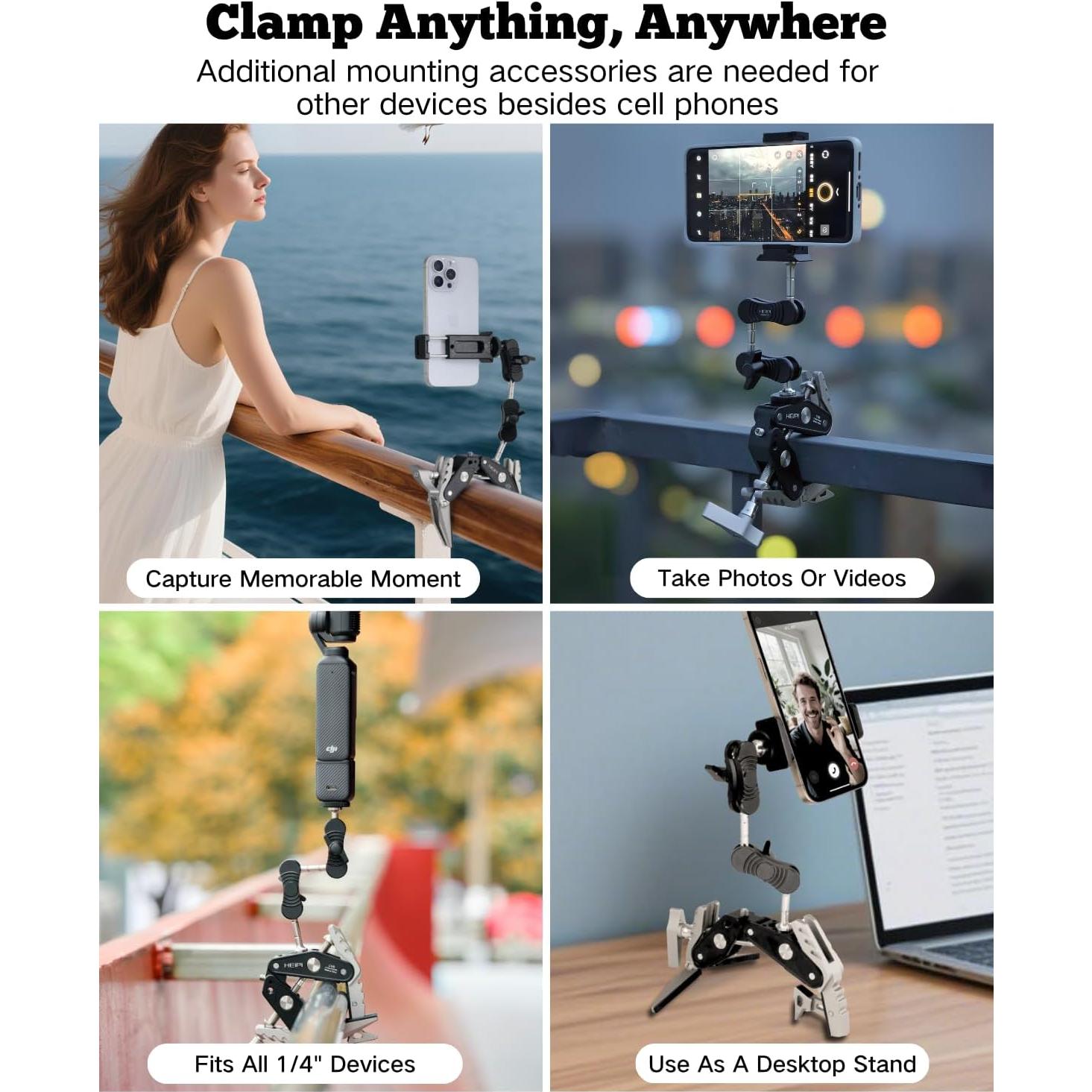 HEIPI Soporte para Cámara y Teléfono con Abrazadera Super 100mm