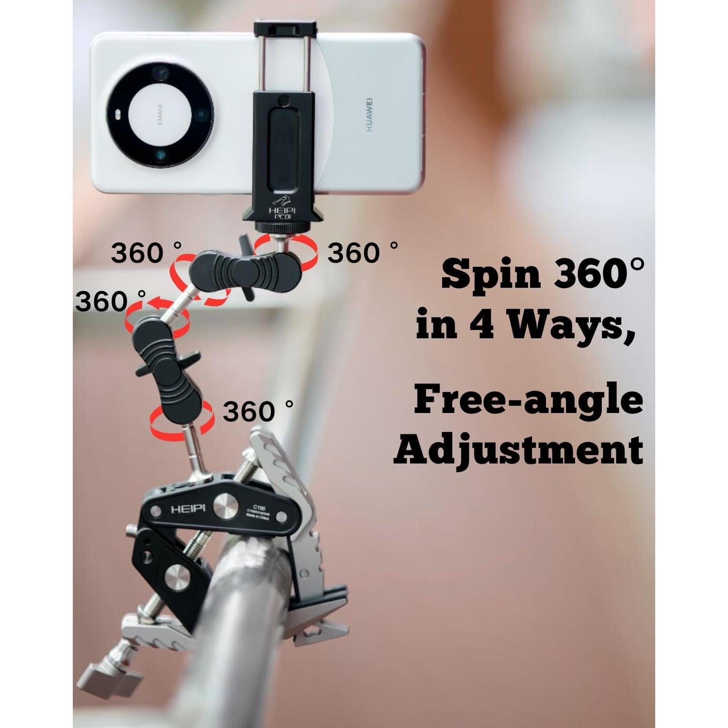 HEIPI Soporte para Cámara y Teléfono con Abrazadera Super 100mm