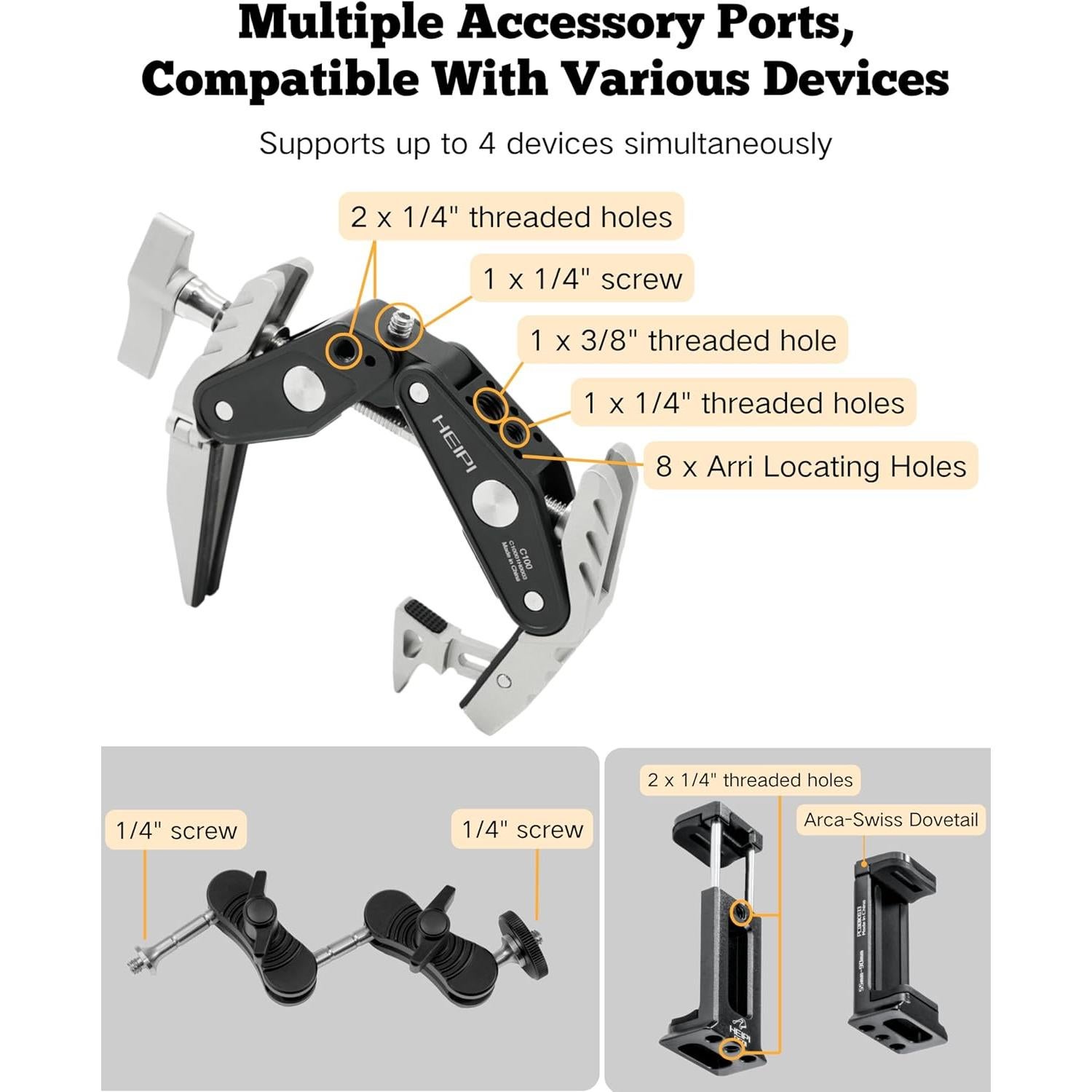 HEIPI Soporte para Cámara y Teléfono con Abrazadera Super 100mm