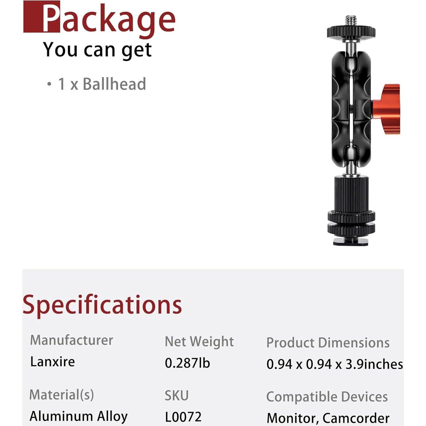 Mini Magic Arm Doble Cabeza de Bola Lanxire L0072 para Accesorios