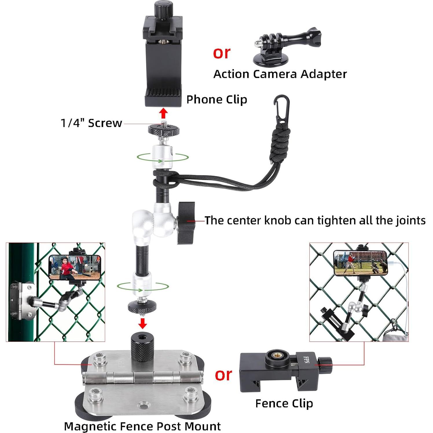 Montaje Magnético para Teléfono FPN + Clip para Cerca - Graba Juegos
