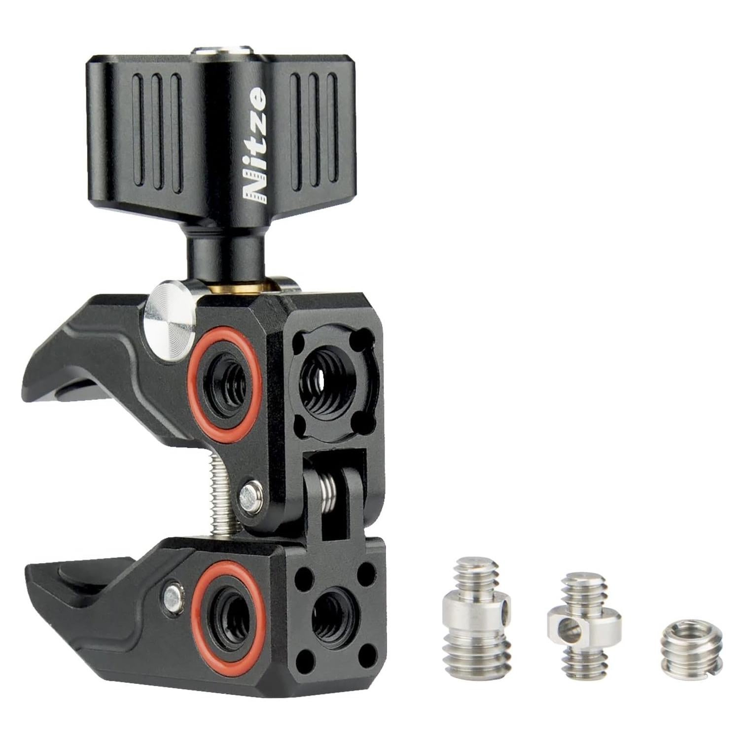 Nitze Camera Super Clamp, with Screws and Thread Adapters, Crab Clamp for Cameras, Unbrellas, Tripods, Cross Bars, Lights and Shelves - N18A
