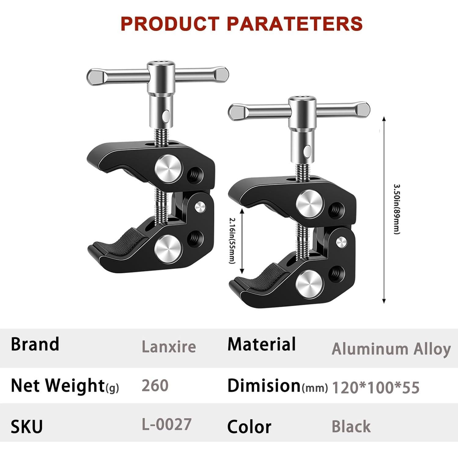 Super Clamp Mount Lanxire - Abrazadera de Cámara 2 Pzas