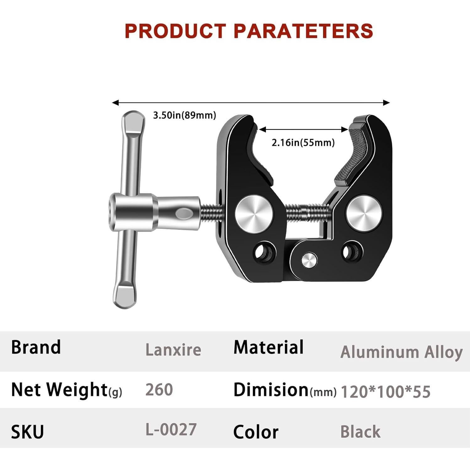 Super Clamp Mount Lanxire - Abrazadera de Cámara 130g