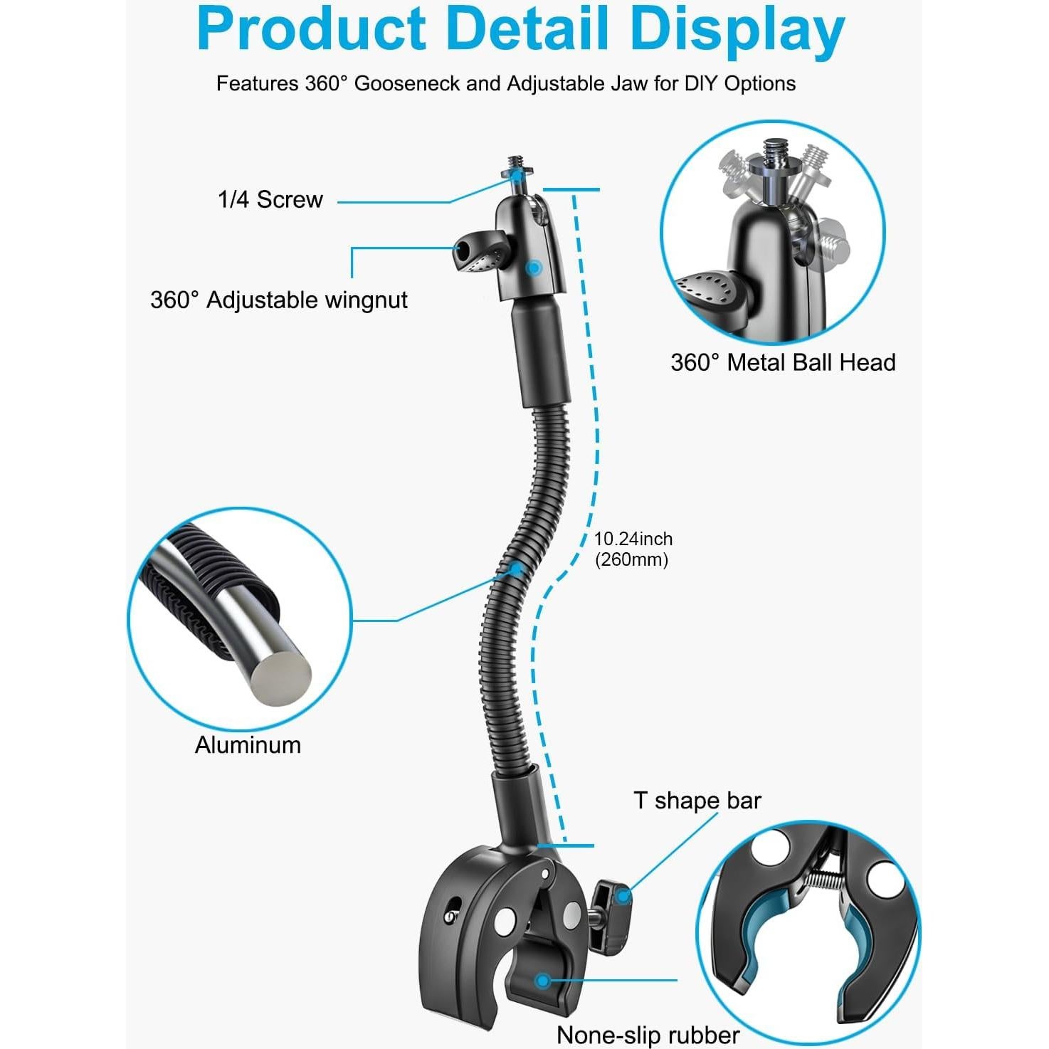 Soporte de Cámara Gooseneck Woleyi Ajustable 360° para DSLR/Gopro