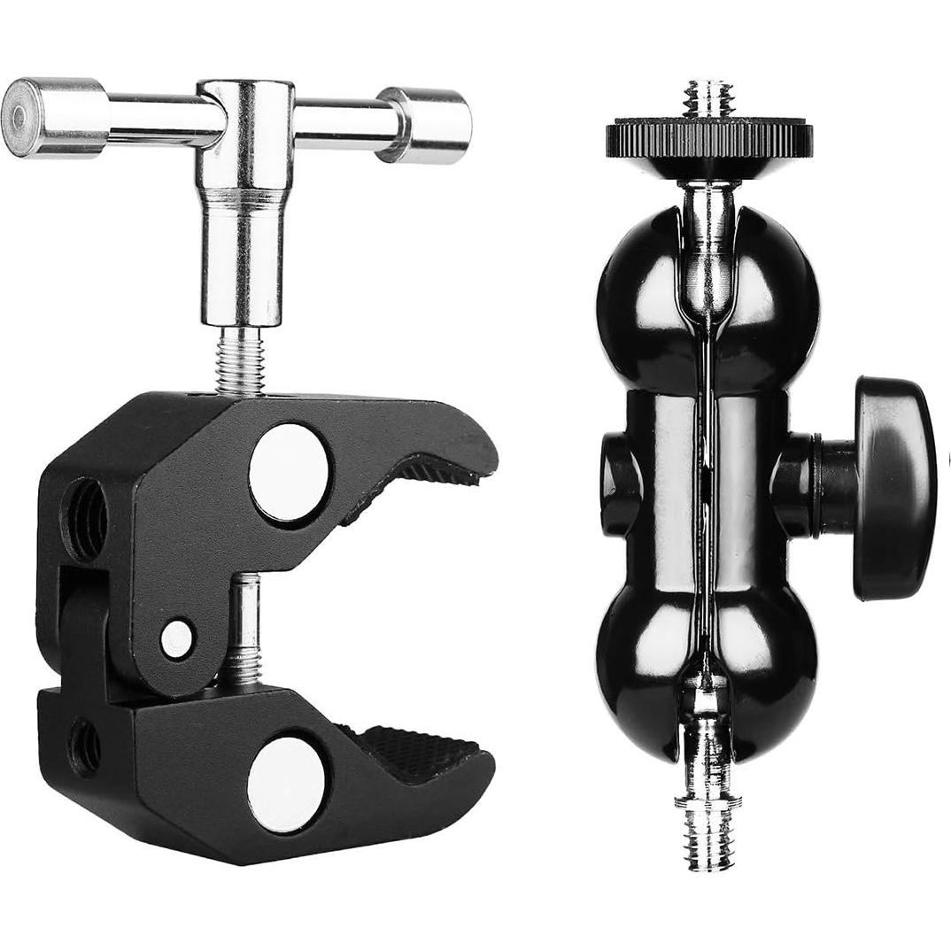 Soporte de Doble Bola SLOW DOLPHIN con Super Clamp 1/4" y 3/8"