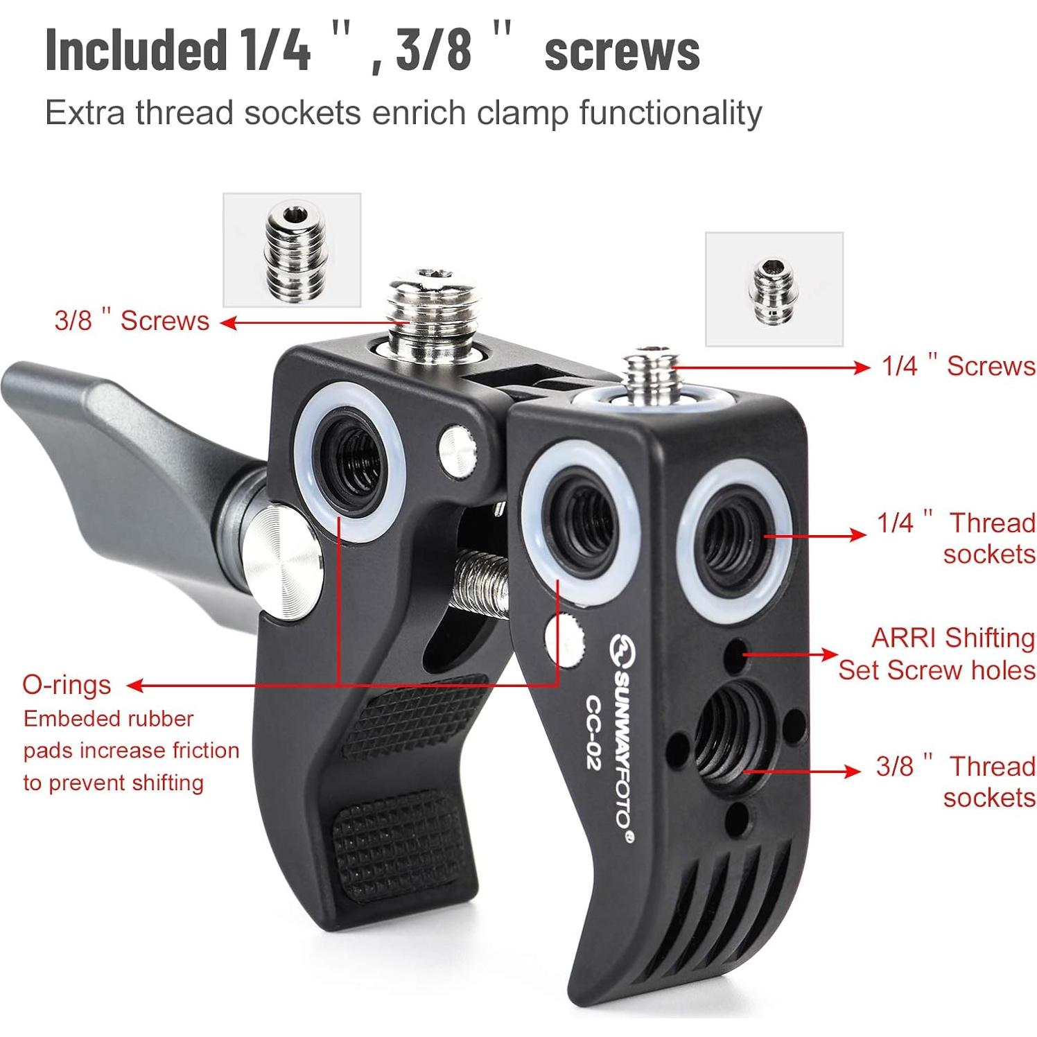 SUNWAYFOTO CC-02 Super Clamp para Trípode 1/4 y 3/8