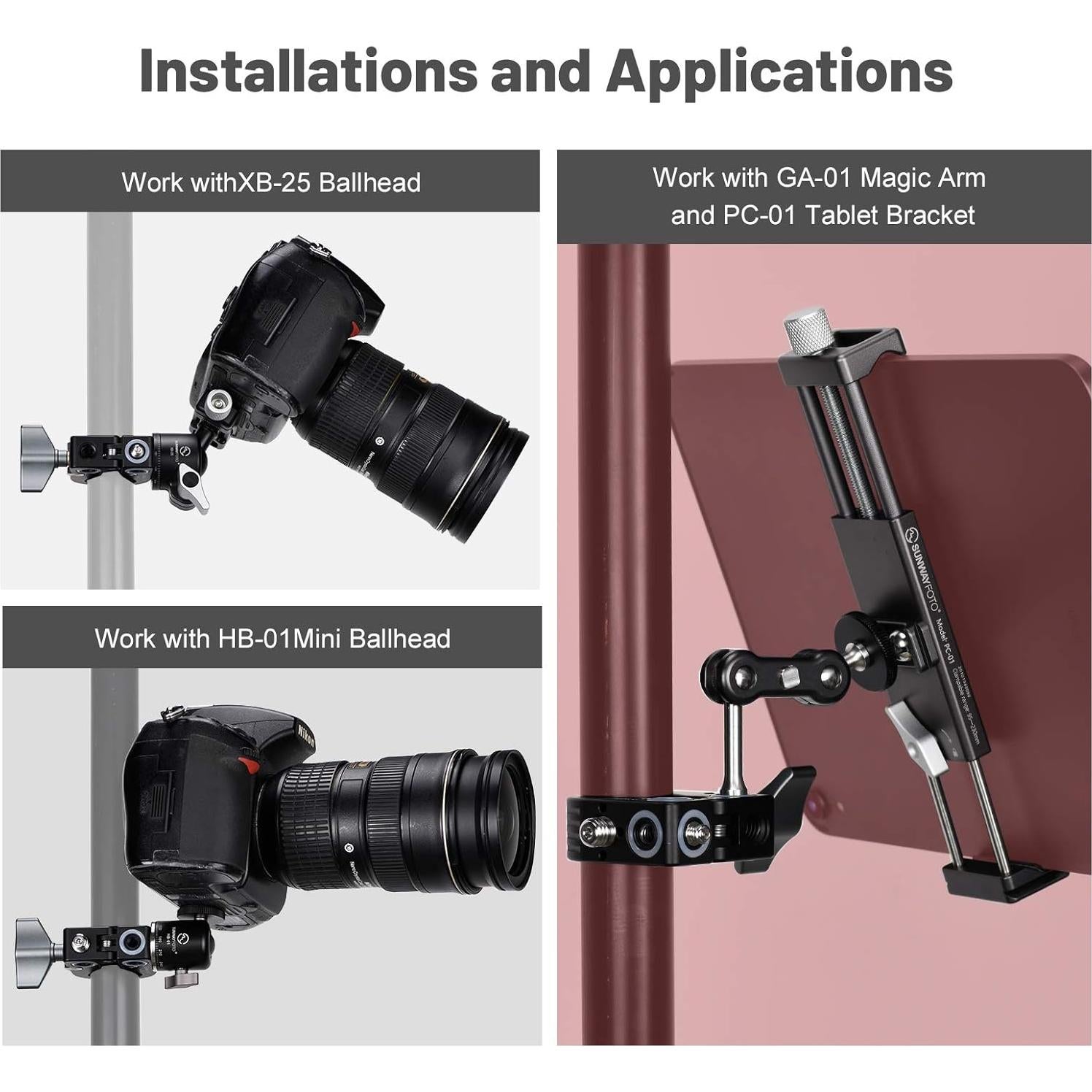 SUNWAYFOTO CC-02 Super Clamp para Trípode 1/4 y 3/8