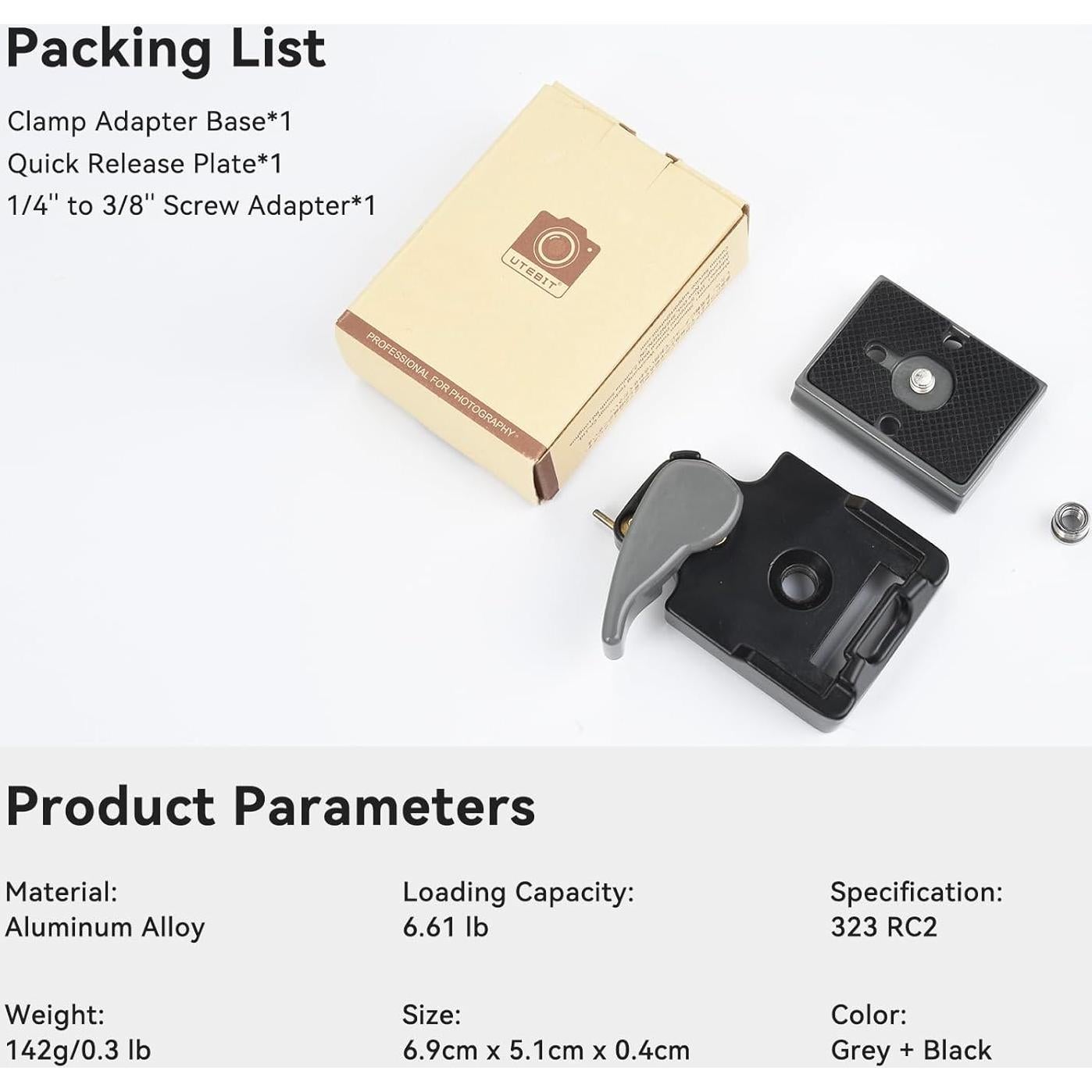 Placa de Liberación Rápida UTEBIT para Trípode Manfrotto Gris