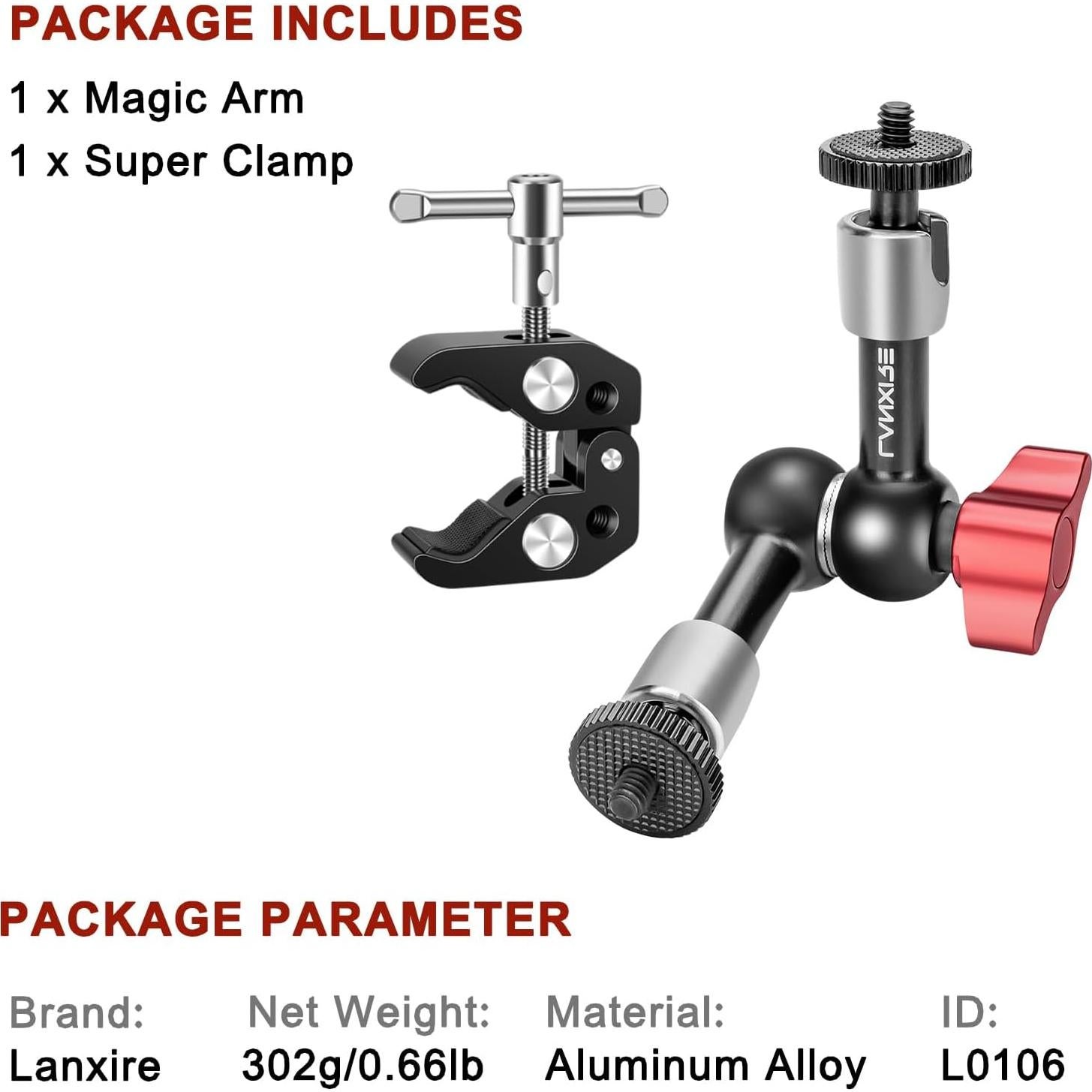 Super Abrazadera de Cámara Lanxire con Brazo Mágico 15cm