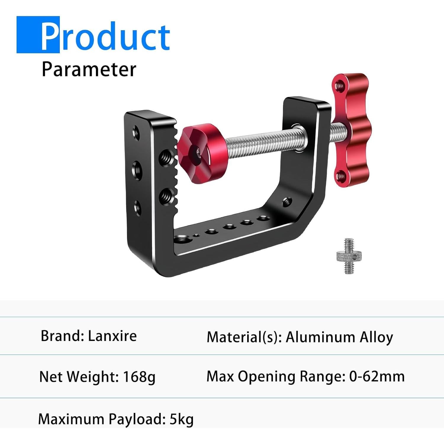 Soporte de cámara C Clamp LANXIRE con tornillo 1/4" y 3/8"