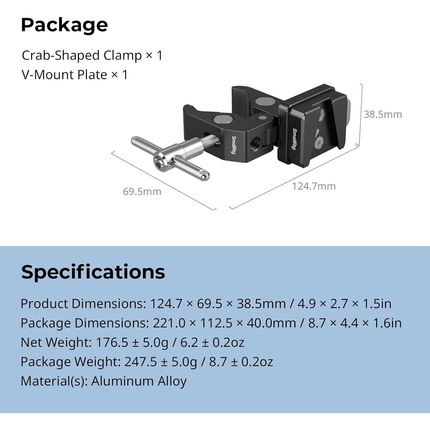 Abrazadera V-Mount Antideslizante SmallRig 5313 15-40mm 1.5kg