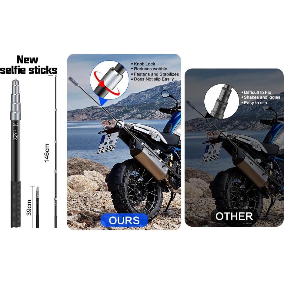 Soporte de Manillar para Motocicleta Taisioner con Palo de Selfie 150 cm