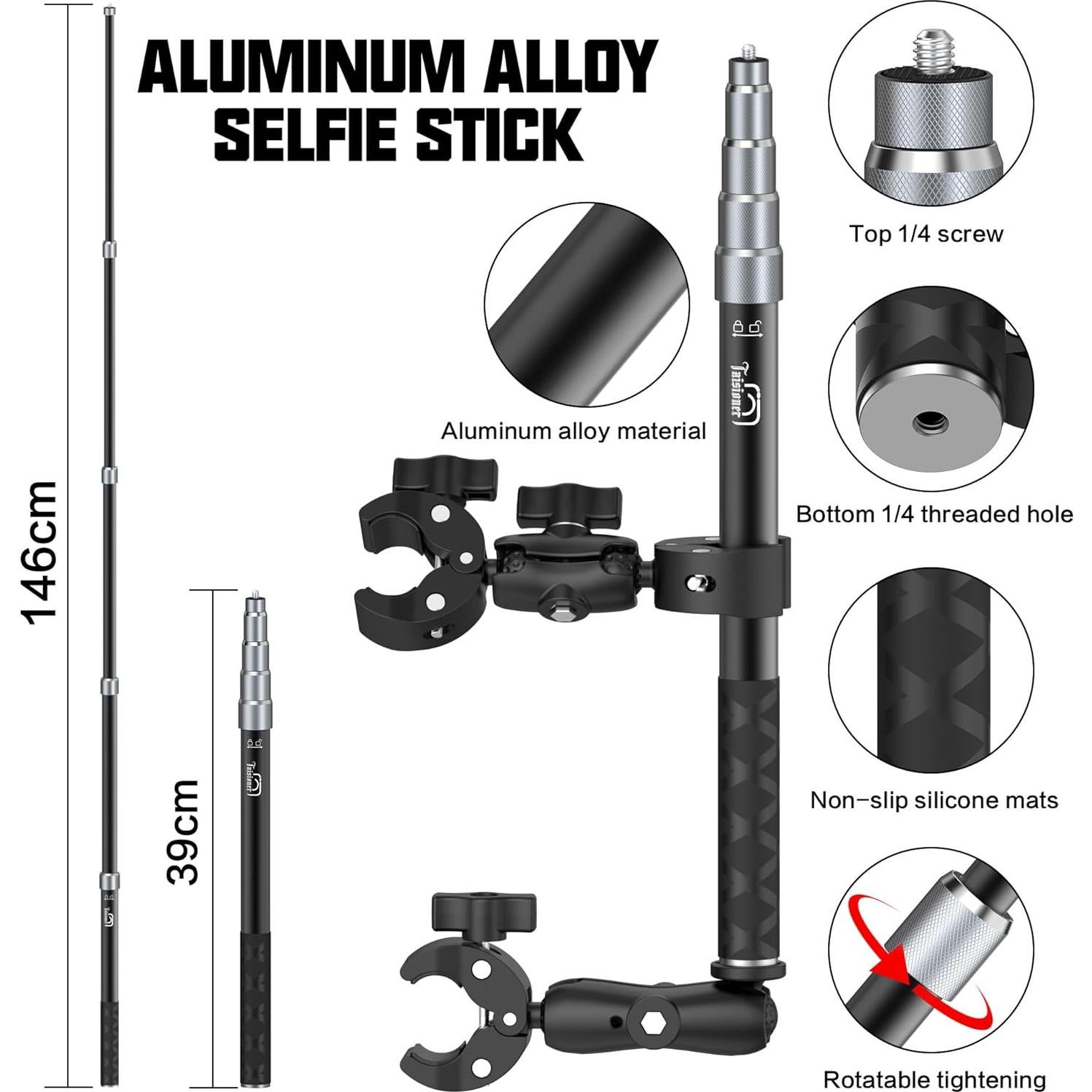 Soporte de Manillar para Motocicleta Taisioner con Palo de Selfie 150 cm