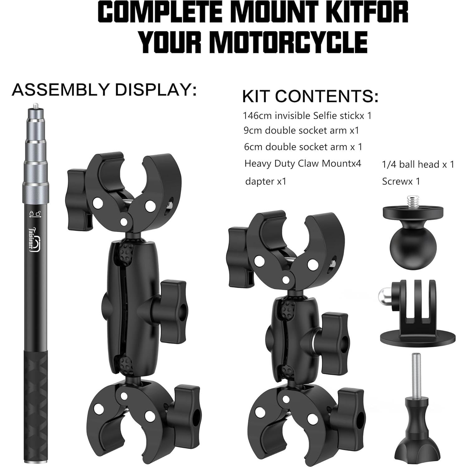 Soporte de Manillar para Motocicleta Taisioner con Palo de Selfie 150 cm