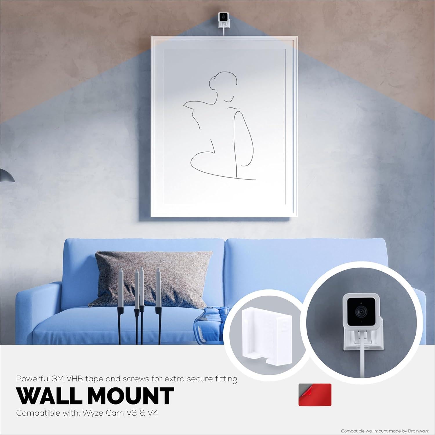 Soporte de Pared Brainwavz para Wyze Cam V3 y V4 - 3 Pack Blanco