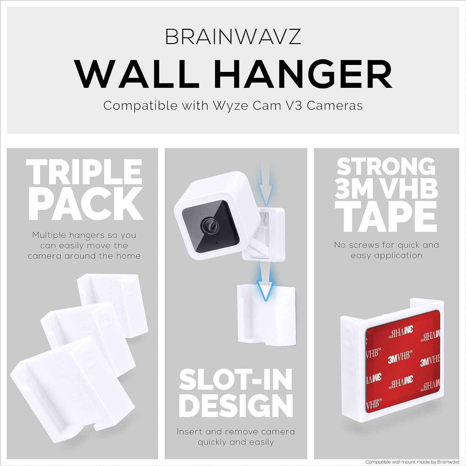 Soporte de Pared Brainwavz para Wyze Cam V3 y V4 - 3 Pack Blanco