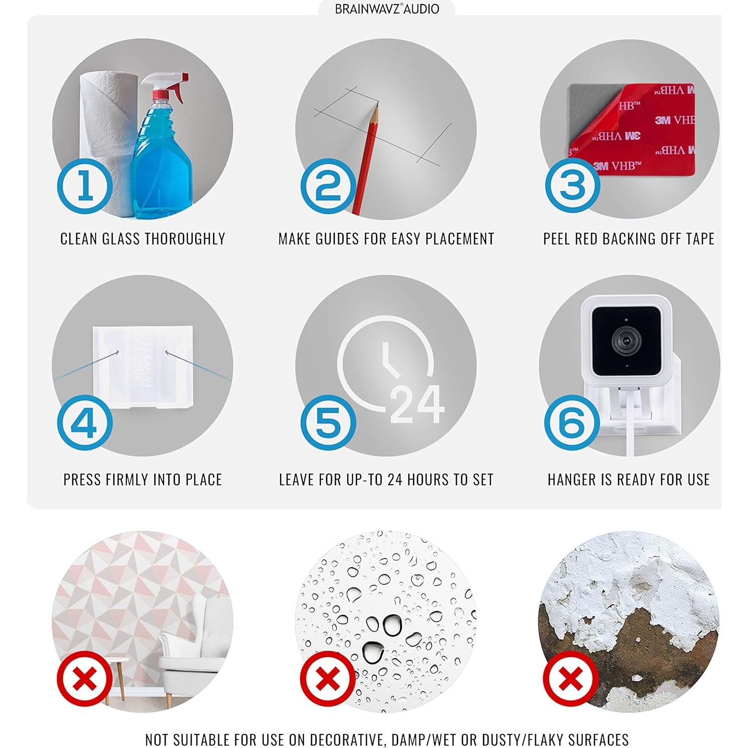 Soporte de Pared Brainwavz para Wyze Cam V3 y V4 - 3 Pack Blanco