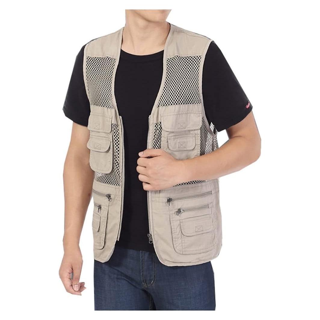 Chaleco de Pesca para Hombre Kedera Malla Transpirable Grande Caqui