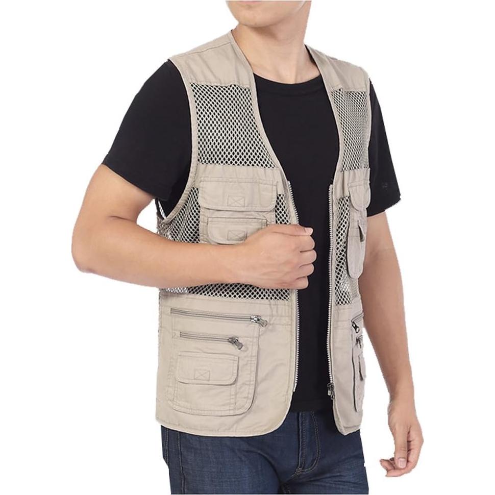 Chaleco de Pesca para Hombre Kedera Malla Transpirable Grande Caqui