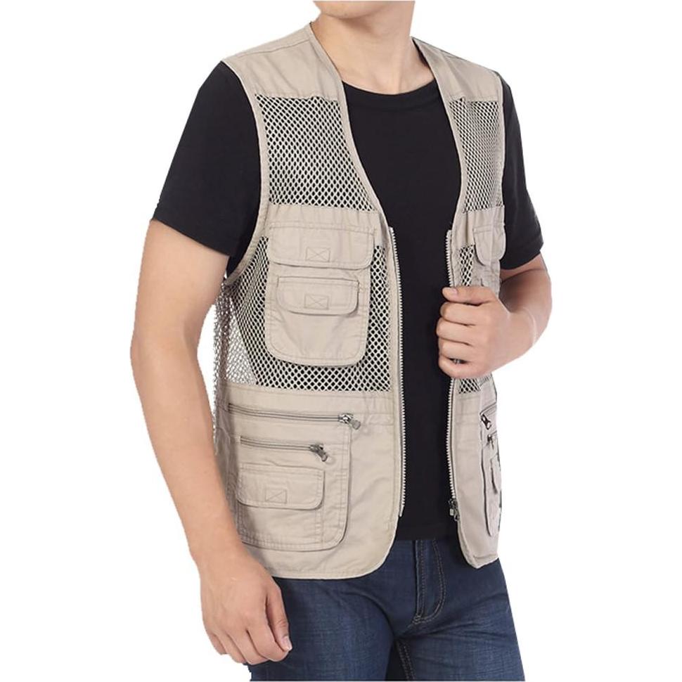 Chaleco de Pesca para Hombre Kedera Malla Transpirable Grande Caqui