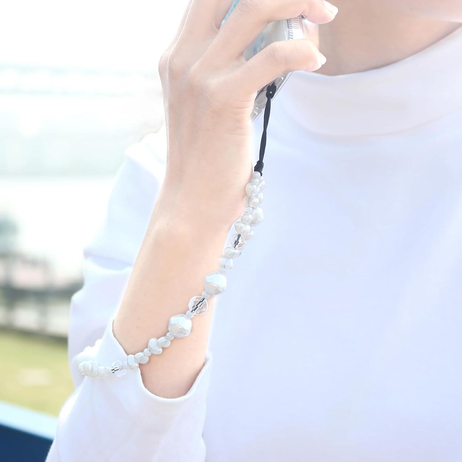 Correa de Muñeca con Perlas y Cristales para Teléfono