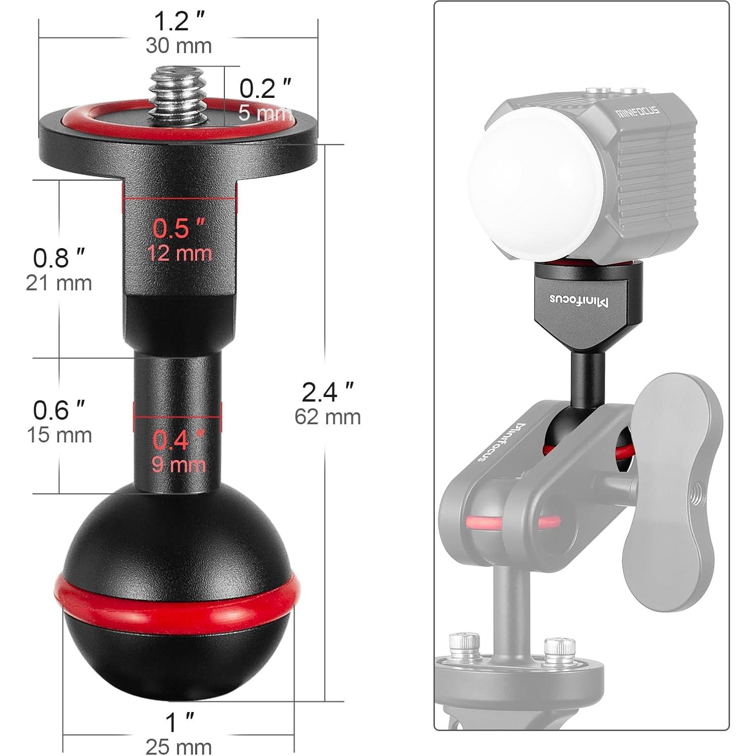 Adaptador de Bola 1" MINIFOCUS a Tornillo 1/4" - 2 Pcs