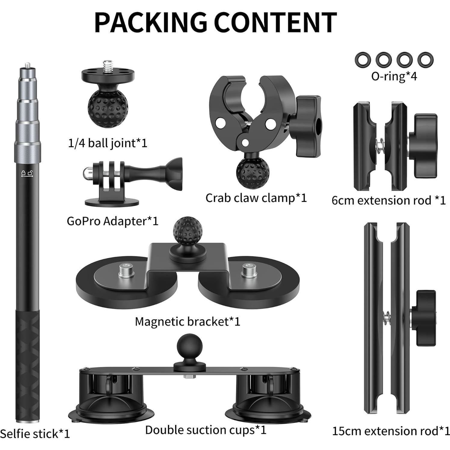 Soporte de Succión para Cámaras NUOBAKE con Palo Selfie 1.47m