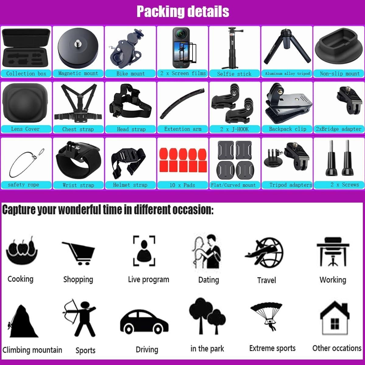 Kit de Accesorios para Cámara Insta360 X5/X4 con Estuche