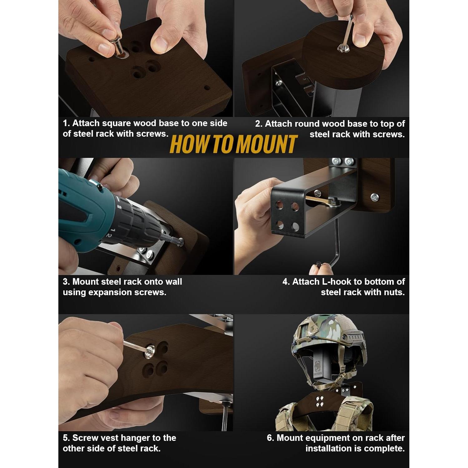 Soporte de pared OneTigris para casco y chaleco táctico