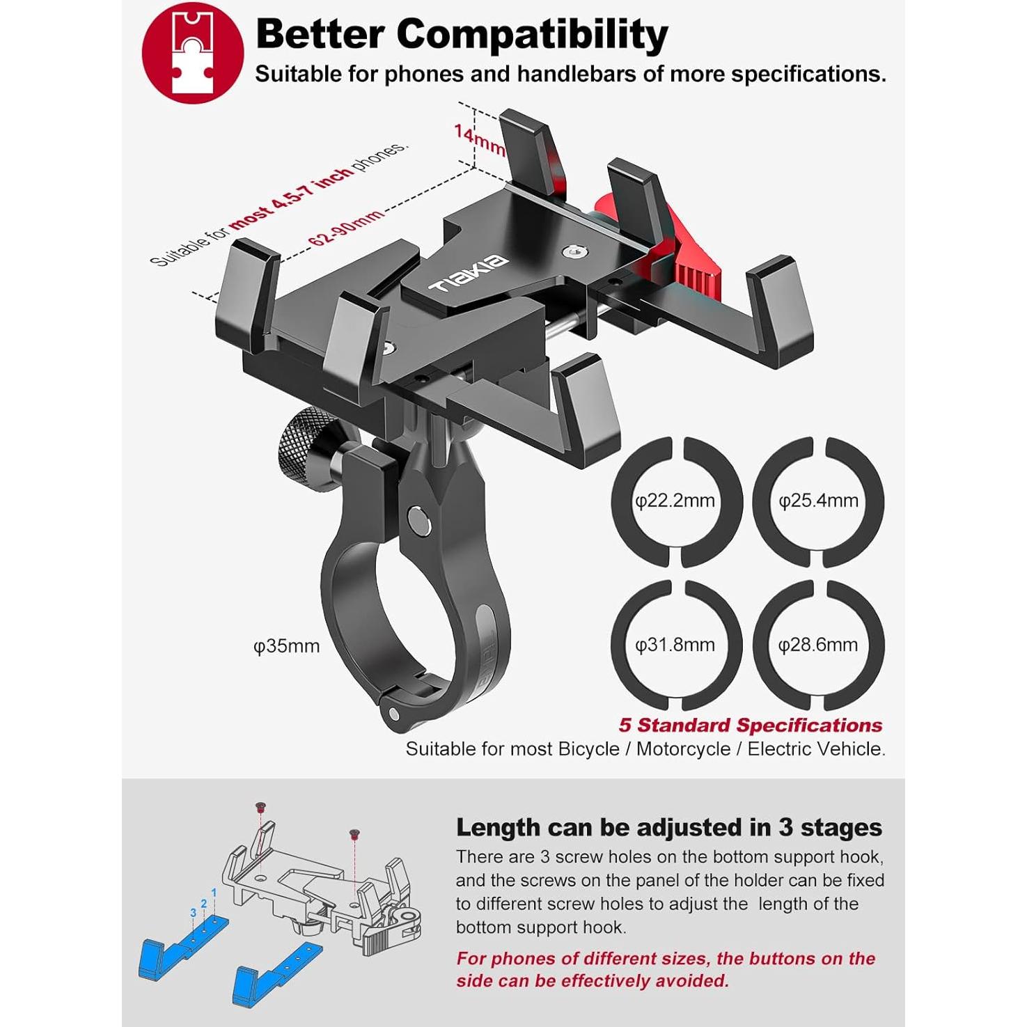 Soporte para Teléfono de Bicicleta Tiakia, Aluminio, 4.5-7"