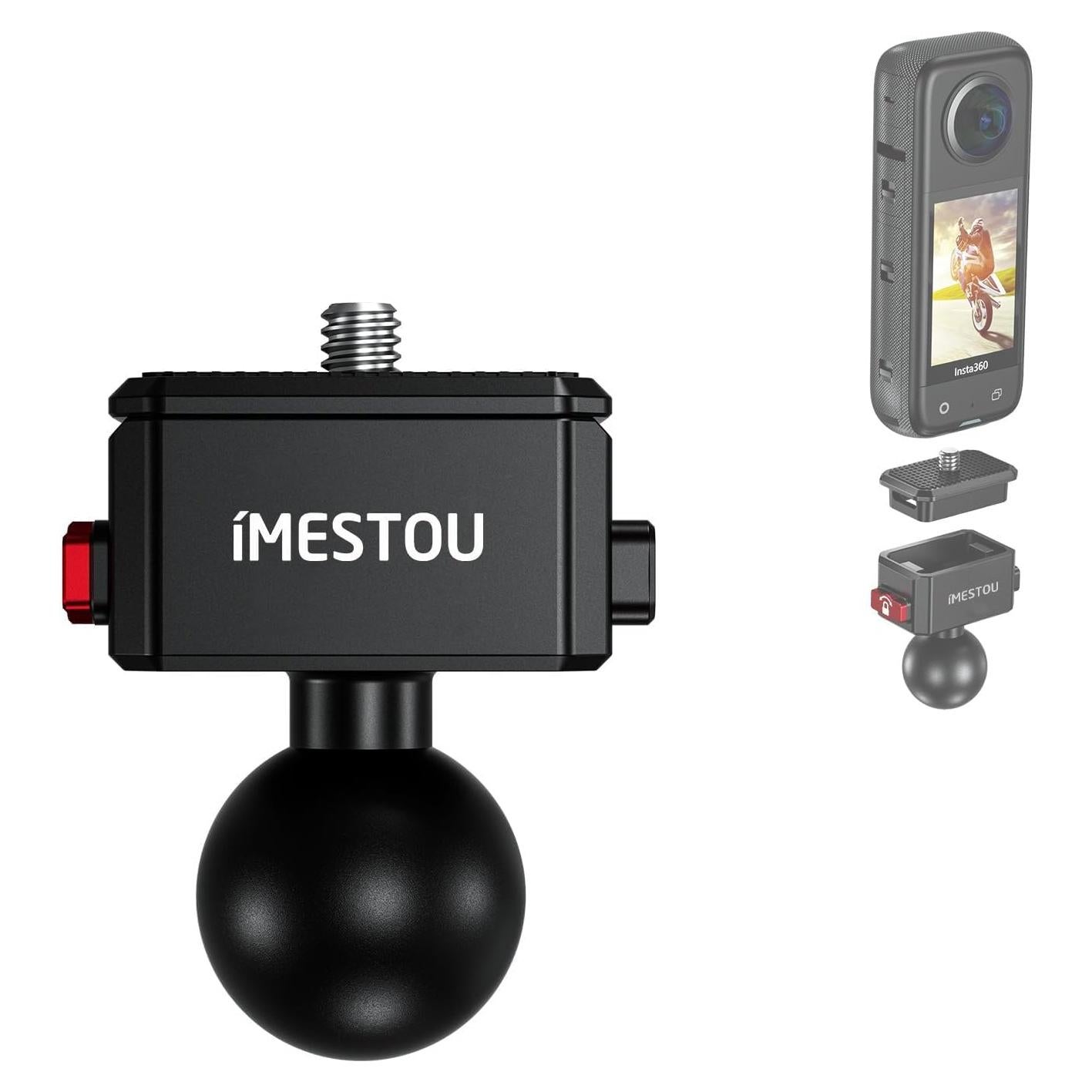 Soporte para Cámara Deportiva iMESTOU con Tornillo 1/4 y Cabeza Ajustable 360°