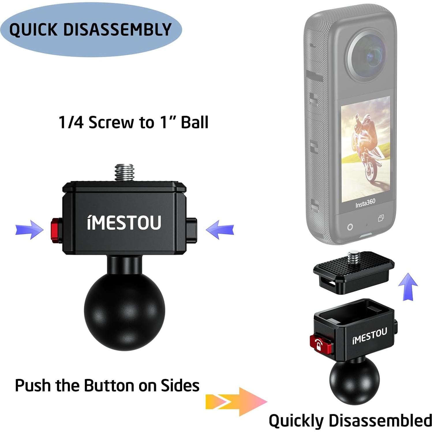 Soporte para Cámara Deportiva iMESTOU con Tornillo 1/4 y Cabeza Ajustable 360°