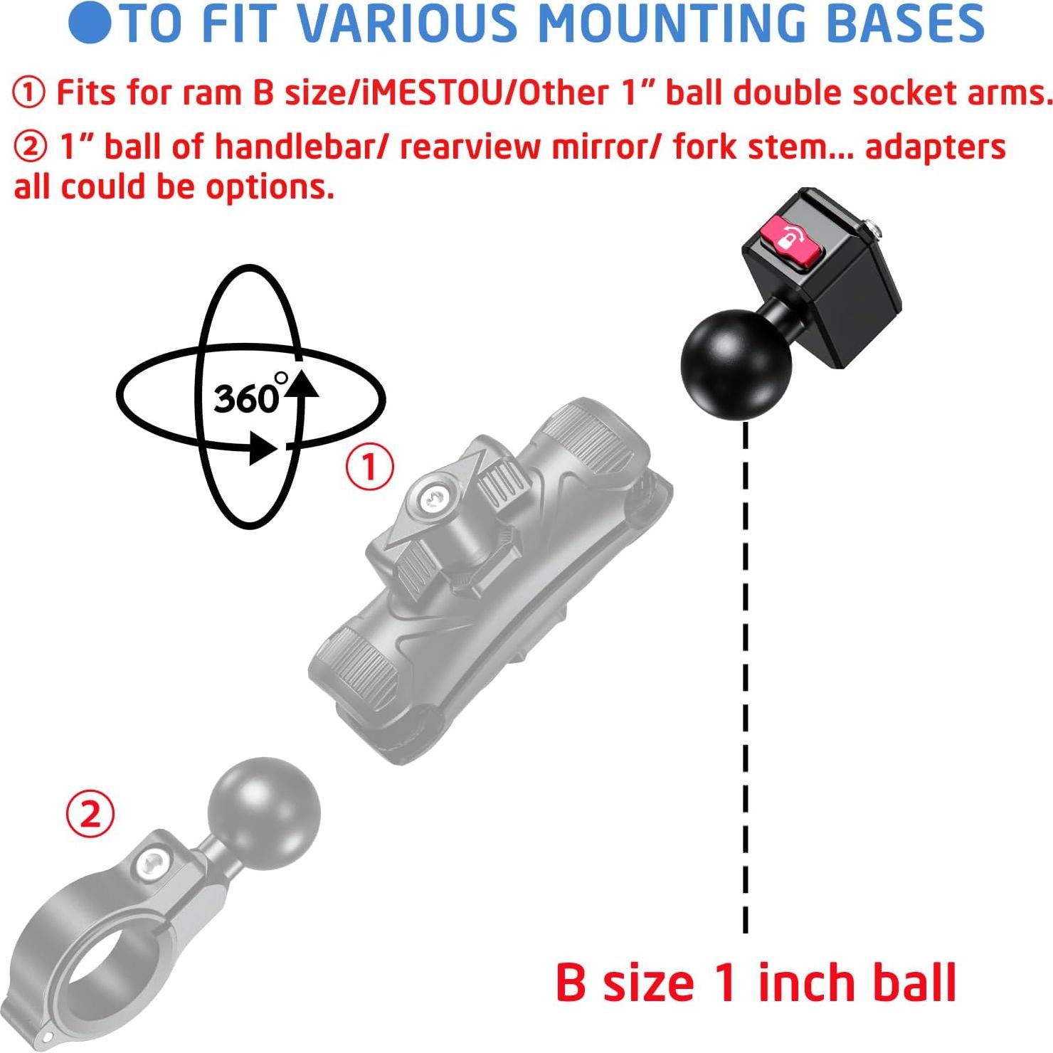 Soporte para Cámara Deportiva iMESTOU con Tornillo 1/4 y Cabeza Ajustable 360°