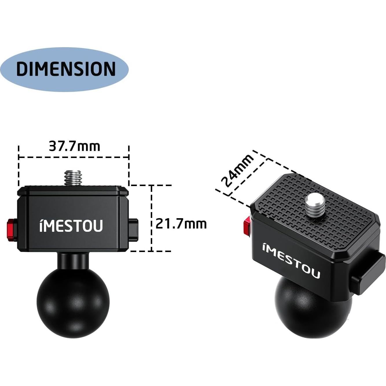 Soporte para Cámara Deportiva iMESTOU con Tornillo 1/4 y Cabeza Ajustable 360°