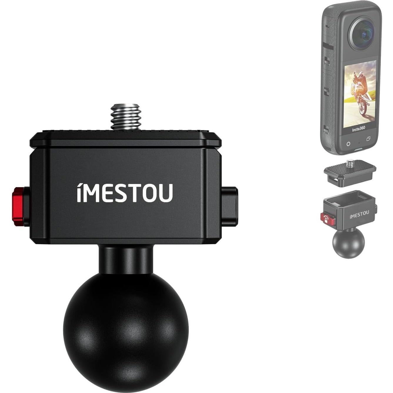 Soporte para Cámara Deportiva iMESTOU con Tornillo 1/4 y Cabeza Ajustable 360°