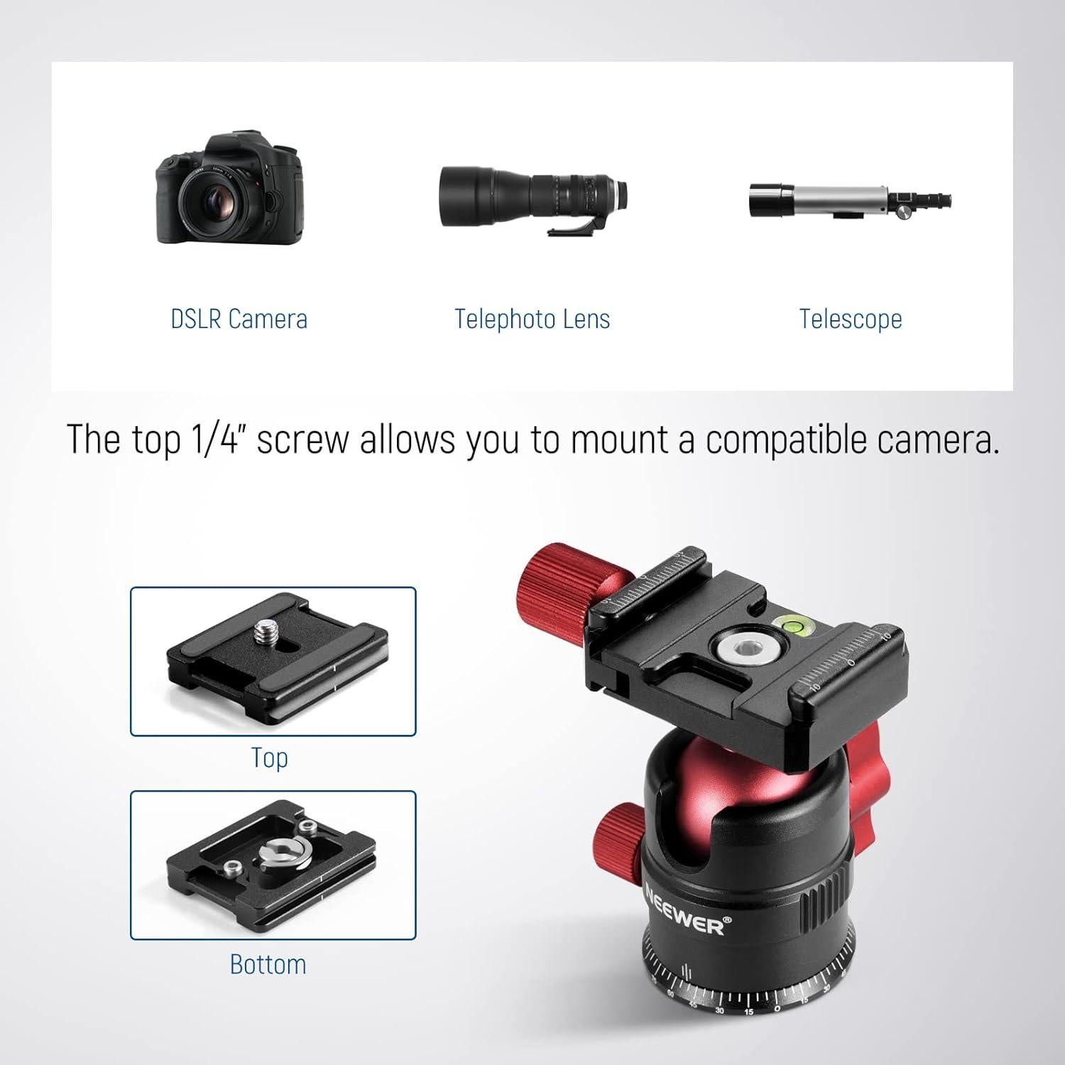 Cabezal de Trípode NEEWER GM28 con Placa Rápida 5kg