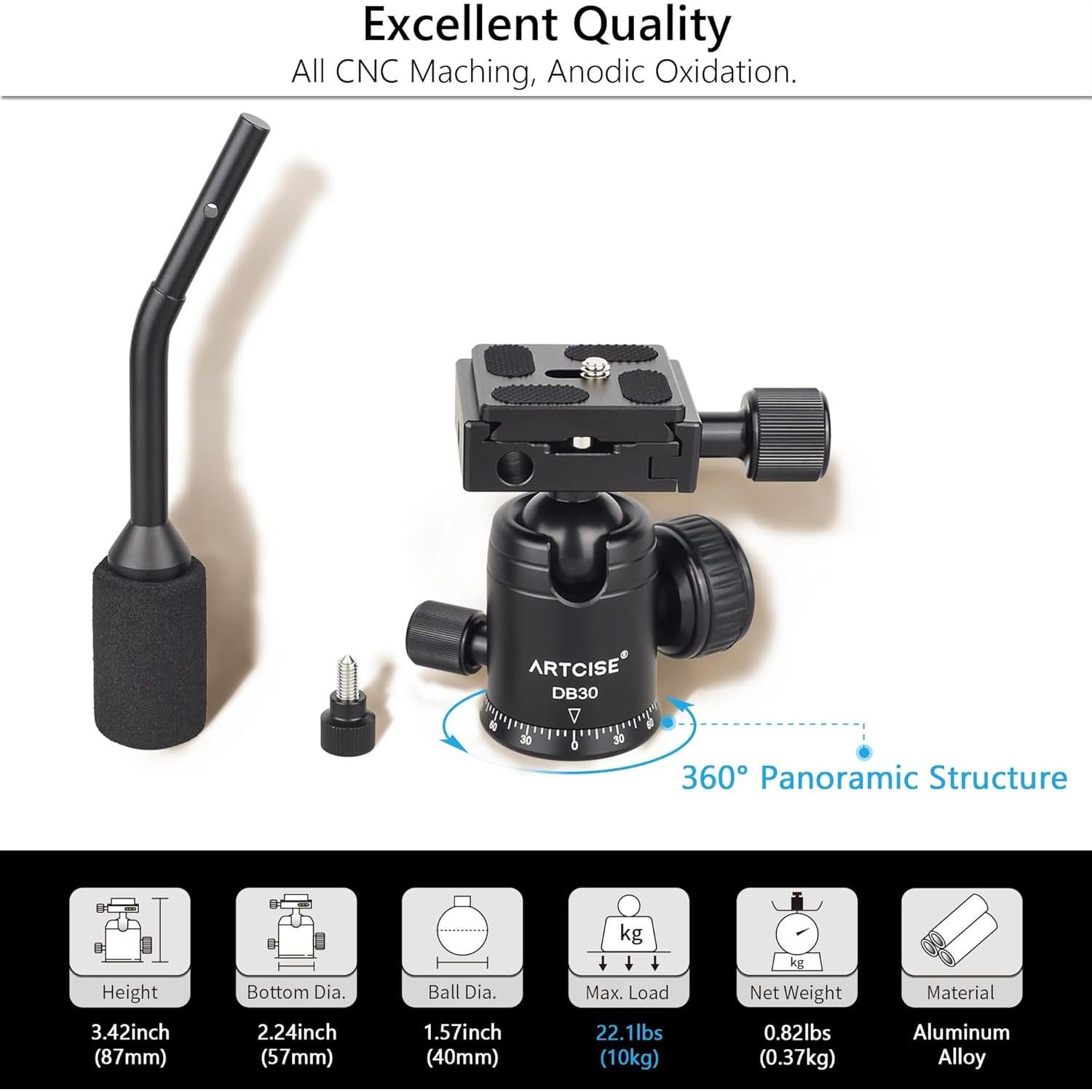 Cabezal de bola ARTCISE para trípode y monopod 10kg