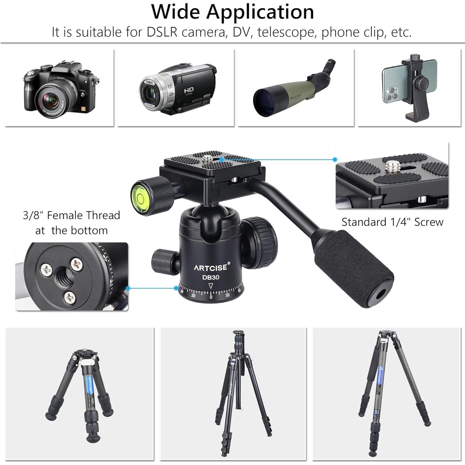 Cabezal de bola ARTCISE para trípode y monopod 10kg