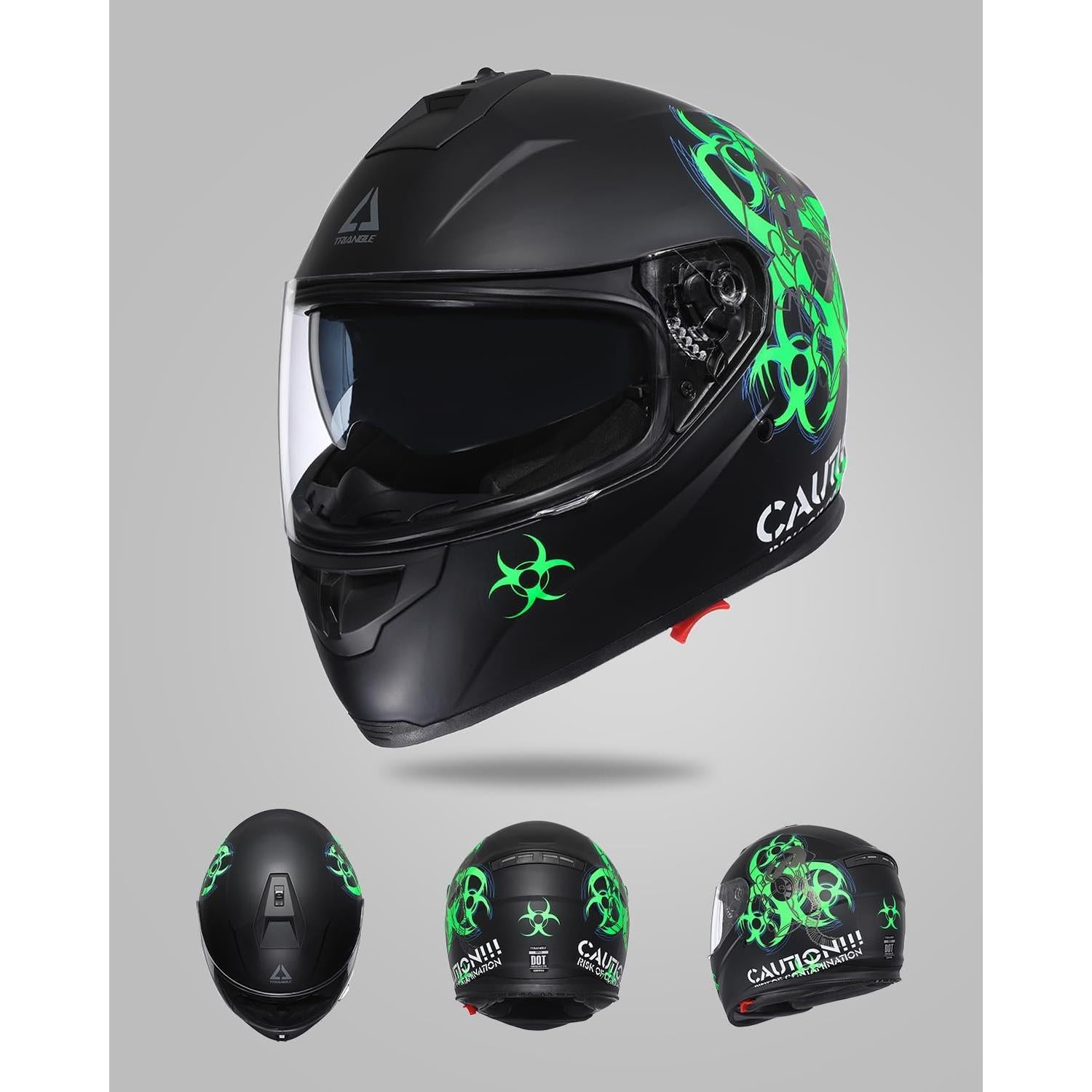 Casco Full Face Jinhua Bokai TFF17 Verde Mate Doble Visor