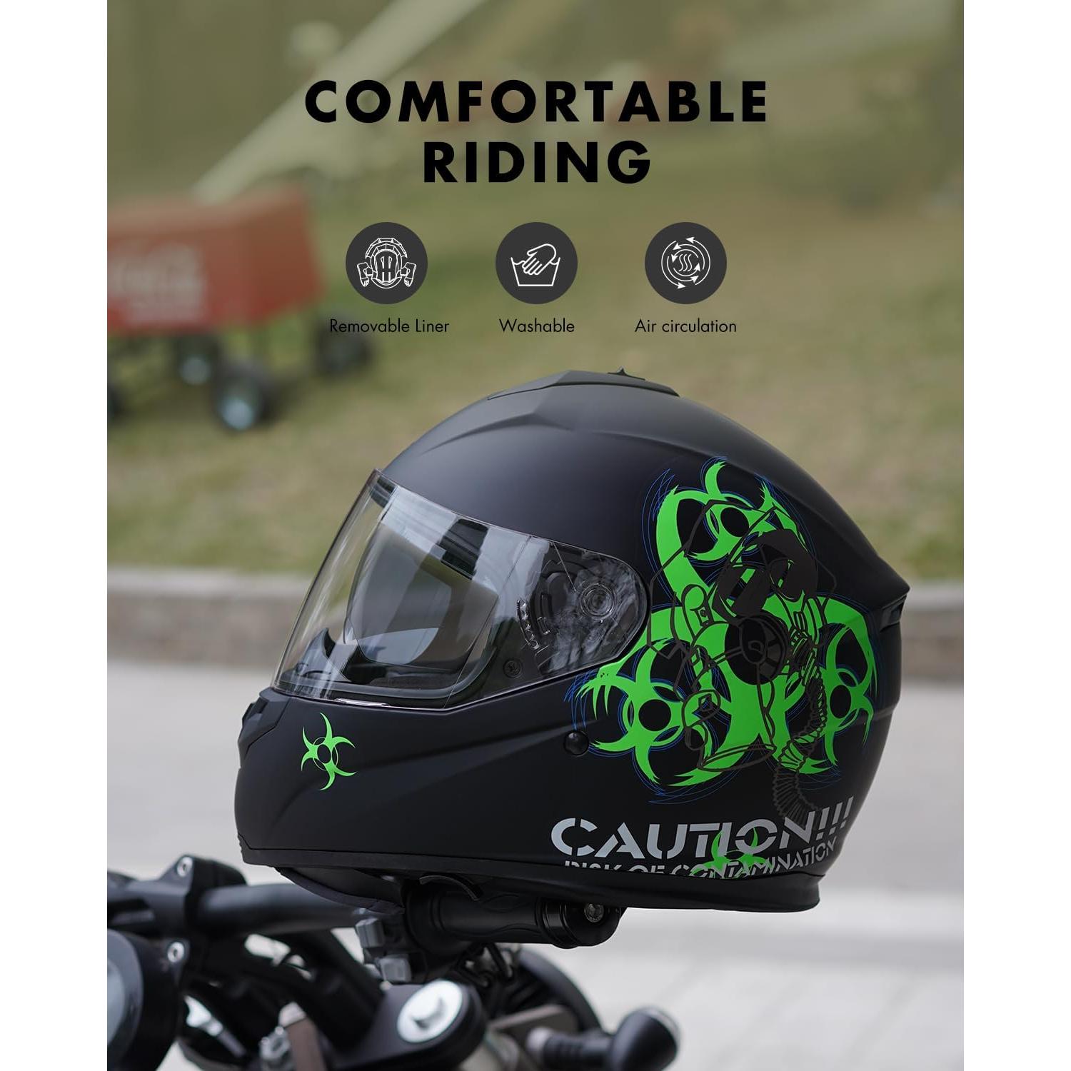 Casco Full Face Jinhua Bokai TFF17 Verde Mate Doble Visor