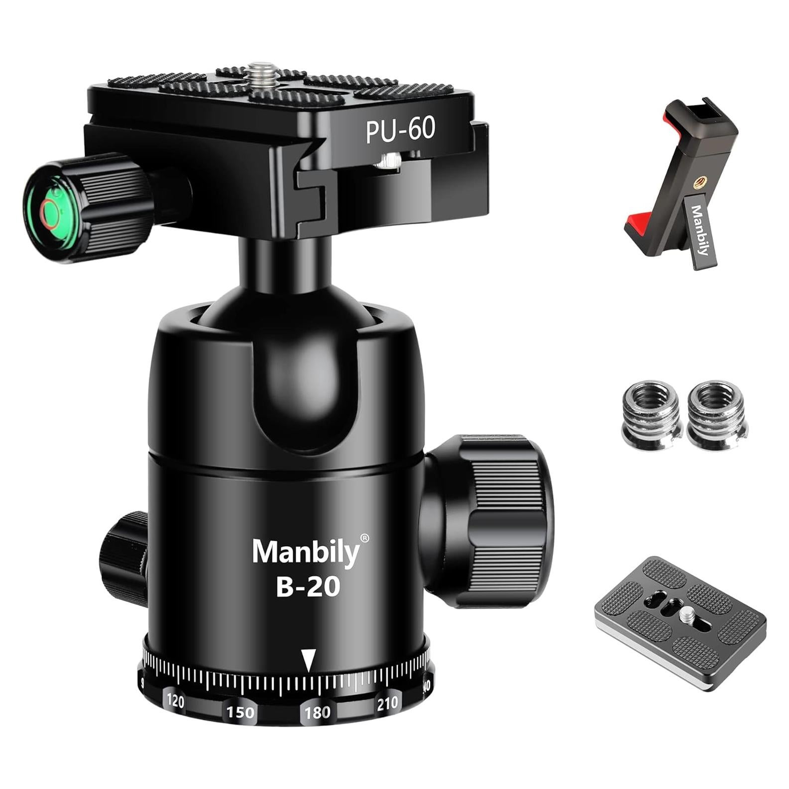 Cabezal de bola Manbily B-20 para trípode 360° carga 15kg