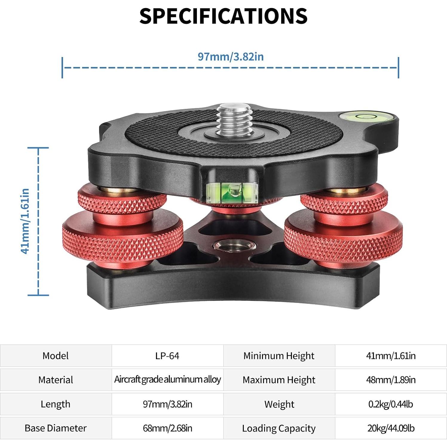 Base de Nivelación de Trípode CAVIX LP-64 Aluminio 3 Ejes