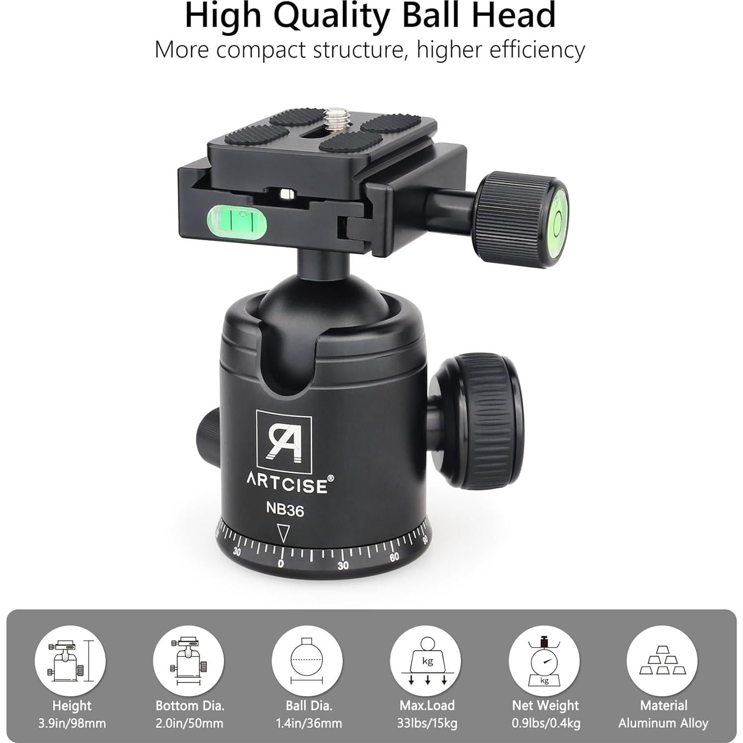Cabezal de bola de trípode ARTCISE NB36 36mm Aluminio 15kg