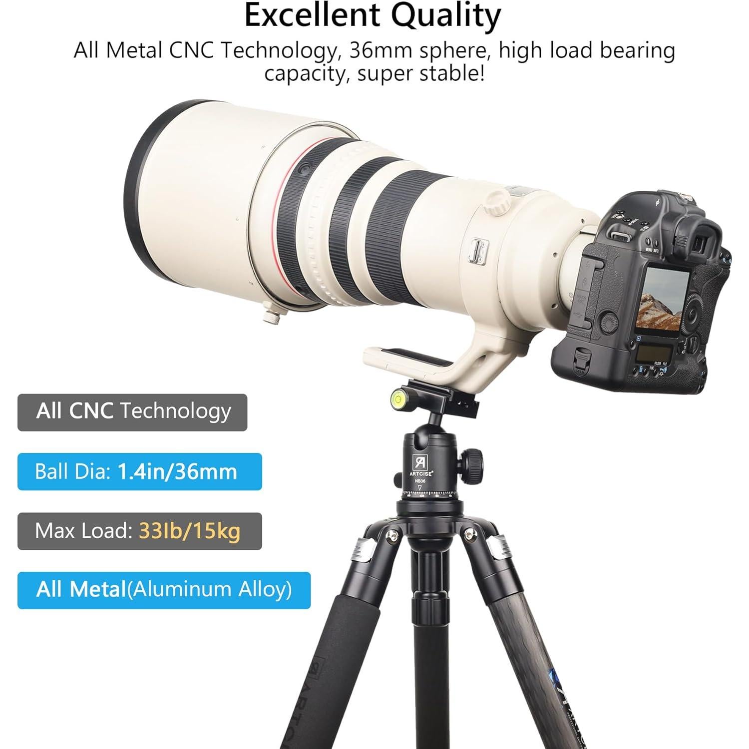 Cabezal de bola de trípode ARTCISE NB36 36mm Aluminio 15kg