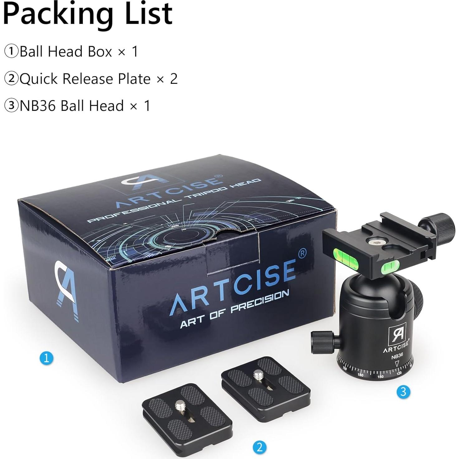Cabezal de bola de trípode ARTCISE NB36 36mm Aluminio 15kg