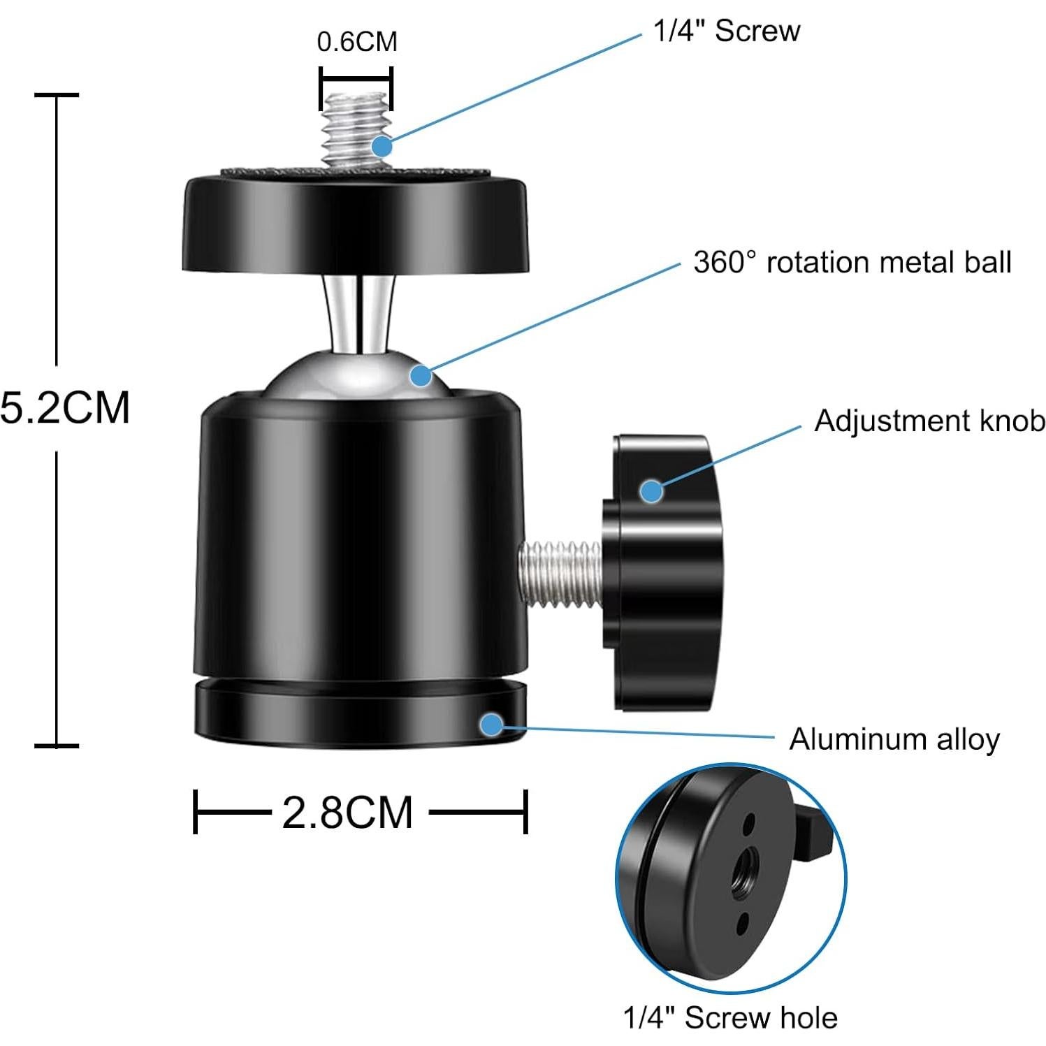 6 Piezas Cabezas de Bola Universales Folgtek 360° para Trípode